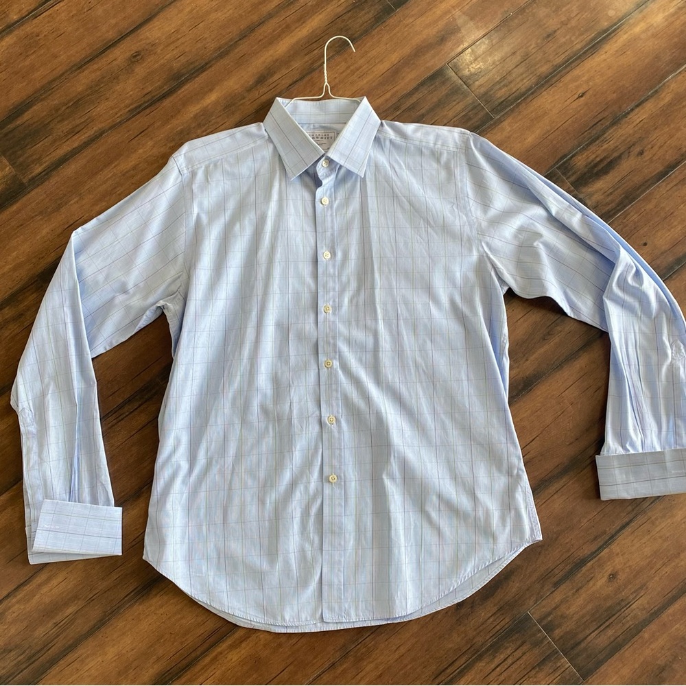 Charles Tyrwhitt Slim Fit Dress Shirt Mens French Cuff 17/37 Blue Purple Green